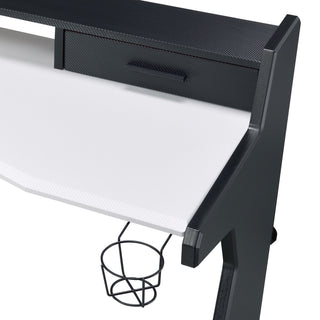 Sunvega Black and White Gaming Desk with Two Storage Drawers and Open Compartment