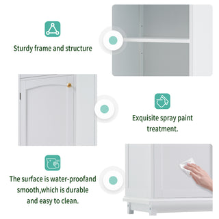 Sunvega Modern 63 Inch Tall Bathroom Storage Cabinet with Glass Doors and Two Drawers
