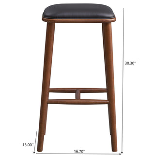Sunvega Mid-Century Modern PU Leather Bar Stool with Solid Wood Structure