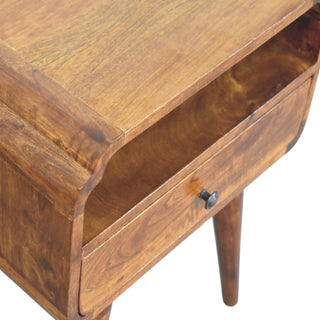 Sunvega Handcrafted Solid Mango Wood Nightstand with Drawer and Open Shelf