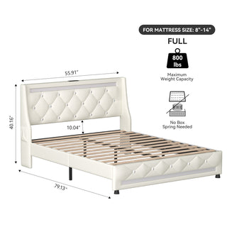 Sunvega Queen Size Bed Frame with Headboard LED Lights Charging Station Storage