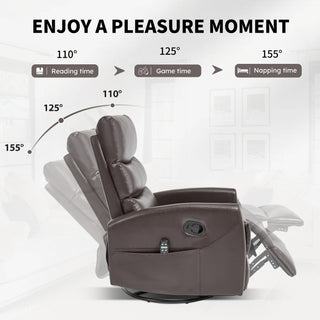 Sunvega Fabric Heat Massage Manual Recliner Chair with Rocker and Swivel for Living Room