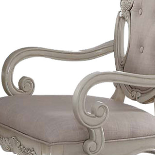 Sunvega Traditional Beige Upholstered Arm Chair with Button Tufted Back and Cabriole Legs