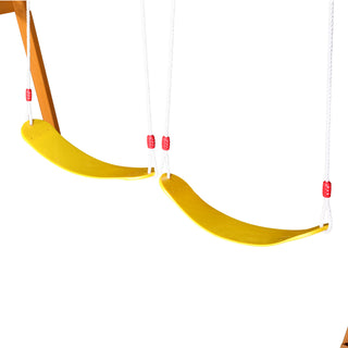 Sunvega Outdoor Wooden Swing Set with Slide, 2 Swings, and Rock Wall Climber