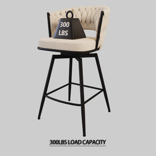 Sunvega Linen Woven Upholstered Bar Chair with 360 Swivel Back and Footrest