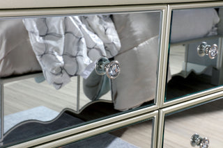 Sunvega Glam Silver Finish Nightstand with Mirror Panels and Crystal Knobs