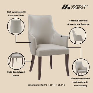 Sunvega Modern Dining Armchair in Light Gray with Leatherette and Velvet Upholstery