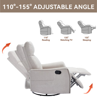 Sunvega Fabric Swivel Rocker Recliner Chair with Massage and Lumbar Heat for Living Room