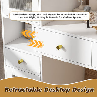 Sunvega 7-Drawer Vanity Desk with LED Mirror Jewelry Storage and PU Stool