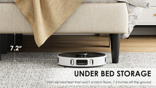 Sunvega Queen Bed Frame with Linen Storage Headboard Strong and Stable No Noise