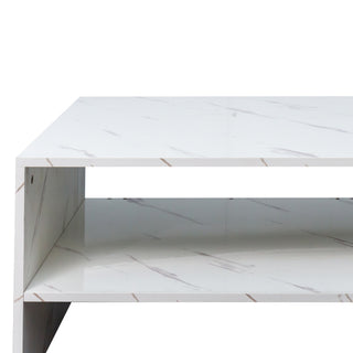 Sunvega Modern Swivel Square Coffee Table with Rotatable Top and Two Drawers
