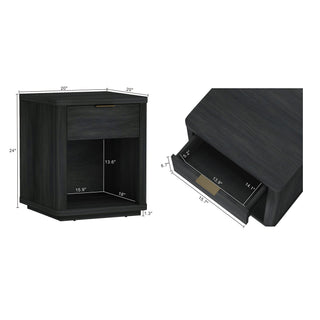 Sunvega Modern Charcoal Gray Nightstand with Drawer and Open Shelf for Bedroom