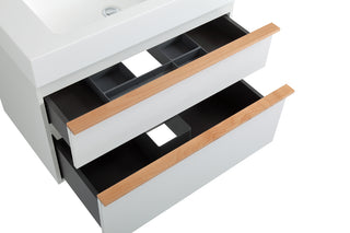 Sunvega White Wall Mounted Bathroom Vanity with Integrated Acrylic Sink and Soft-Close Drawers