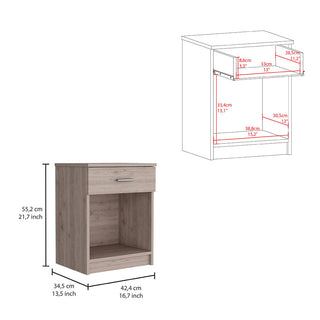 Sunvega Modern Light Gray Nightstand with One Drawer and Spacious Open Shelf