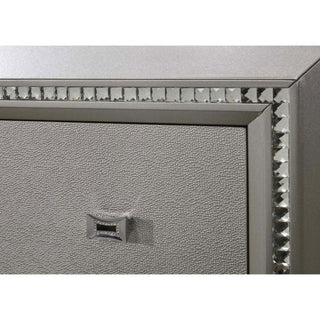 Sunvega Modern Glam Champagne Finish Wooden Nightstand with Sparkling Crystal Trim