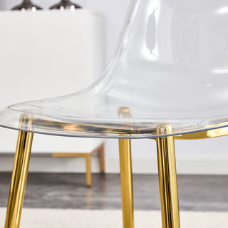 Sunvega Modern Minimalist Transparent PET Plastic Dining Chair with Gold Plated Legs