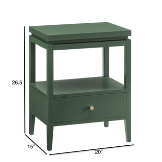 Sunvega Vintage Green 1-Drawer Nightstand with Spacious Shelf and Gold Pull