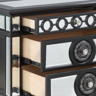 Sunvega Mirrored Nightstand with Black and Silver Finish Geometric Trim