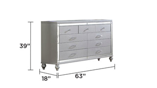Sunvega Silver Mirror Framed 6-Drawer Dresser with Diamond Accent Handles