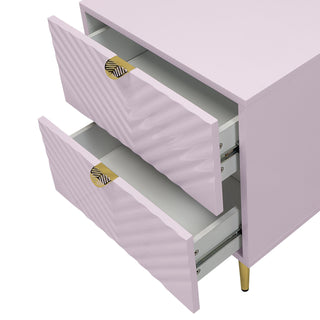 Sunvega Pink High Gloss Wave Pattern Nightstand with Metal Legs and Smooth Drawers