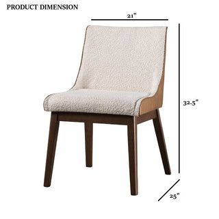 Sunvega Mid-Century Modern Walnut Beige Curved Panel Back Side Chair with Padded Seats