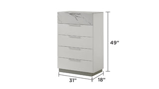 Sunvega Mist Chest White High-Gloss Lacquer Finish with Five Smooth-Glide Drawers