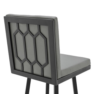 Sunvega Modern Black Metal and Gray Faux Leather Swivel Bar and Counter Stool