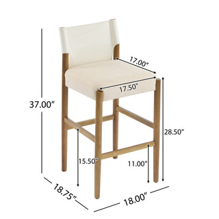 Sunvega Modern Solid Wood Bar Stool with Neutral Tone and Contoured Cushion for Kitchen Island
