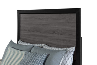 Sunvega Two-Tone Dark Gray and Black Queen Size Bed with Wood Inlay
