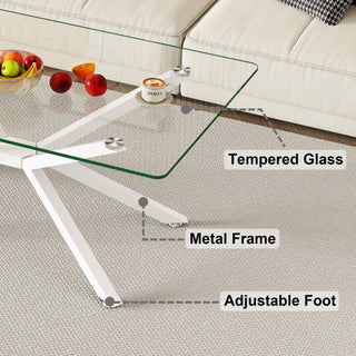 Sunvega Modern 39.37" Rectangular Clear Tempered Glass Coffee Table with Black Metal Legs