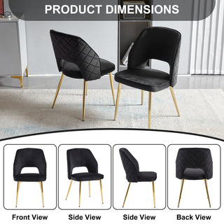 Sunvega Modern Gray Velvet Dining Chairs with Hollow Back and Gold Metal Legs Set of 4