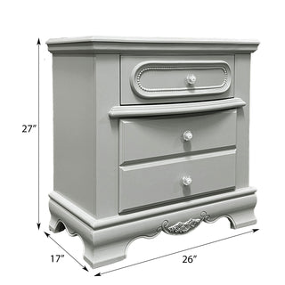 Sunvega Grey 3-Drawer Nightstand with Dovetail Joints and Quiet Wooden Glide Mechanisms
