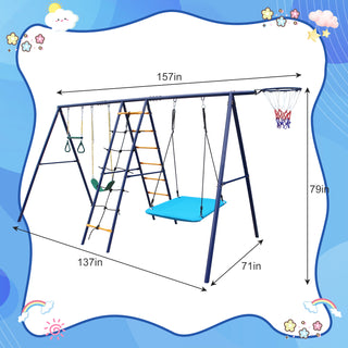 Sunvega 6 in 1 Swing Set with Climbing Ladder Net Trapeze Bar Hammock and Belt Swing