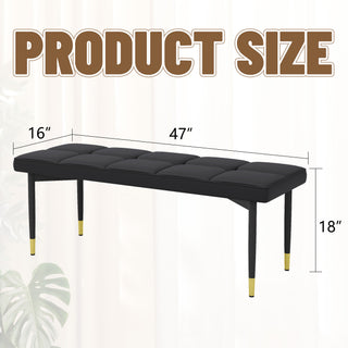 Sunvega 47 Inch Multifunctional Black Shoe Bench with Faux PU Cushion and Gold Accents