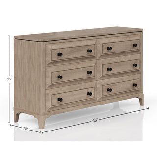 Sunvega Modern 6 Drawer Dresser with Custom Hardware and Sand Finish