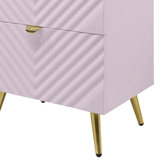 Sunvega Pink High Gloss Wave Pattern Nightstand with Metal Legs and Smooth Drawers