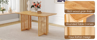 Sunvega Chinese Country Retro Walnut Solid Wood Round Table with Imitation Rattan Legs