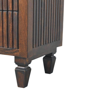 Sunvega Solid Mango Wood Nightstand with 2 Fluted Drawers and Brass Handles
