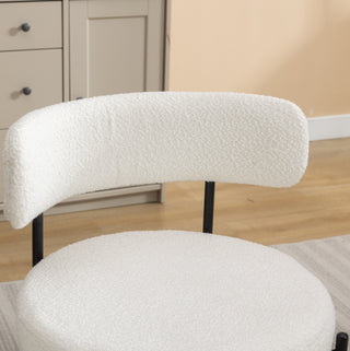 Sunvega Modern Round Boucle Dining Chairs with Textured Upholstery, Set of 2 White