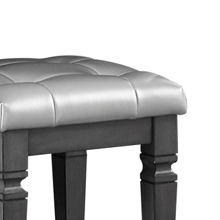 Sunvega Modern Glam Silver Finish Tufted Faux Leather Vanity Stool with Foam Cushion