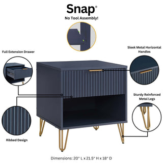 Sunvega Modern Glam Nightstand with Gold Metal Legs and Textured Drawer