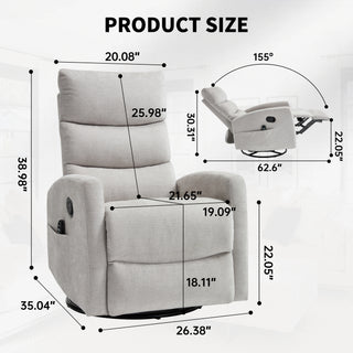 Sunvega Fabric Heat Massage Manual Recliner Chair with Rocker and Swivel for Living Room
