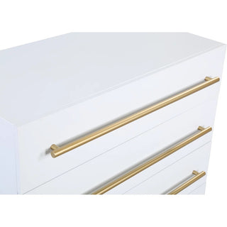 Sunvega White Wooden Storage Unit with Gold Accent and 5 Drawers for Bedroom