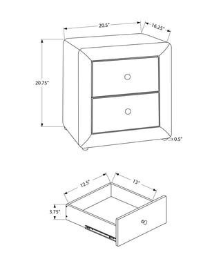 Sunvega Upholstered Black Leather Look Nightstand with Two Storage Drawers