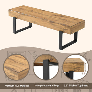 Sunvega 59" Modern Black MDF Bench with Metal Legs for Entryway and Bedroom