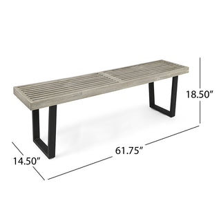 Sunvega Modern Acacia Wood Dining Bench with Iron Legs in Dark Brown and White
