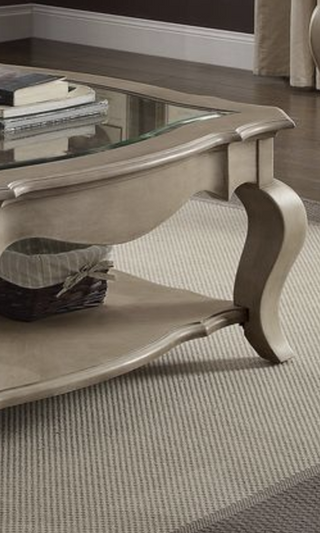 Sunvega Antique Taupe Finish Wooden Dining Table with Scrolled Apron