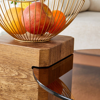 Sunvega Detachable Double-Decker Coffee Table with Anti-Collision Design and MDF Material
