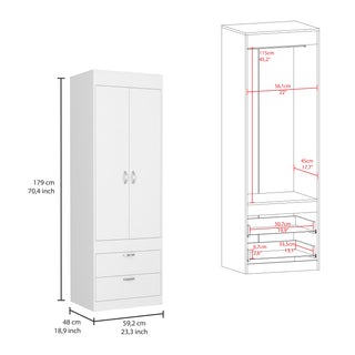 Sunvega Light Gray 2-Door Armoire with Spacious Drawers and Integrated Hanging Rod