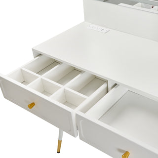 Sunvega Modern Makeup Vanity Desk with Retractable Mirror and LED Lights